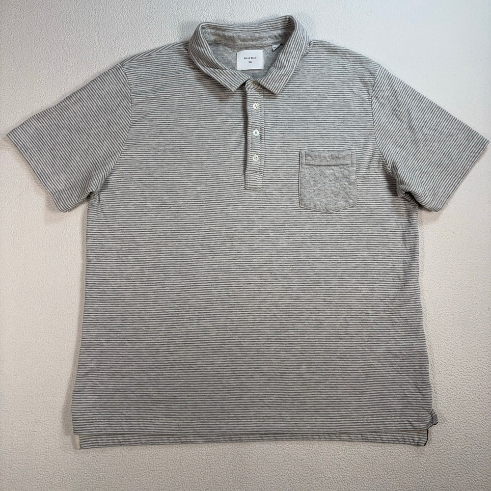 Billy Reid Pocket Polo Shirt‎ Men's 2XL Gray Stripe Stretch Soft